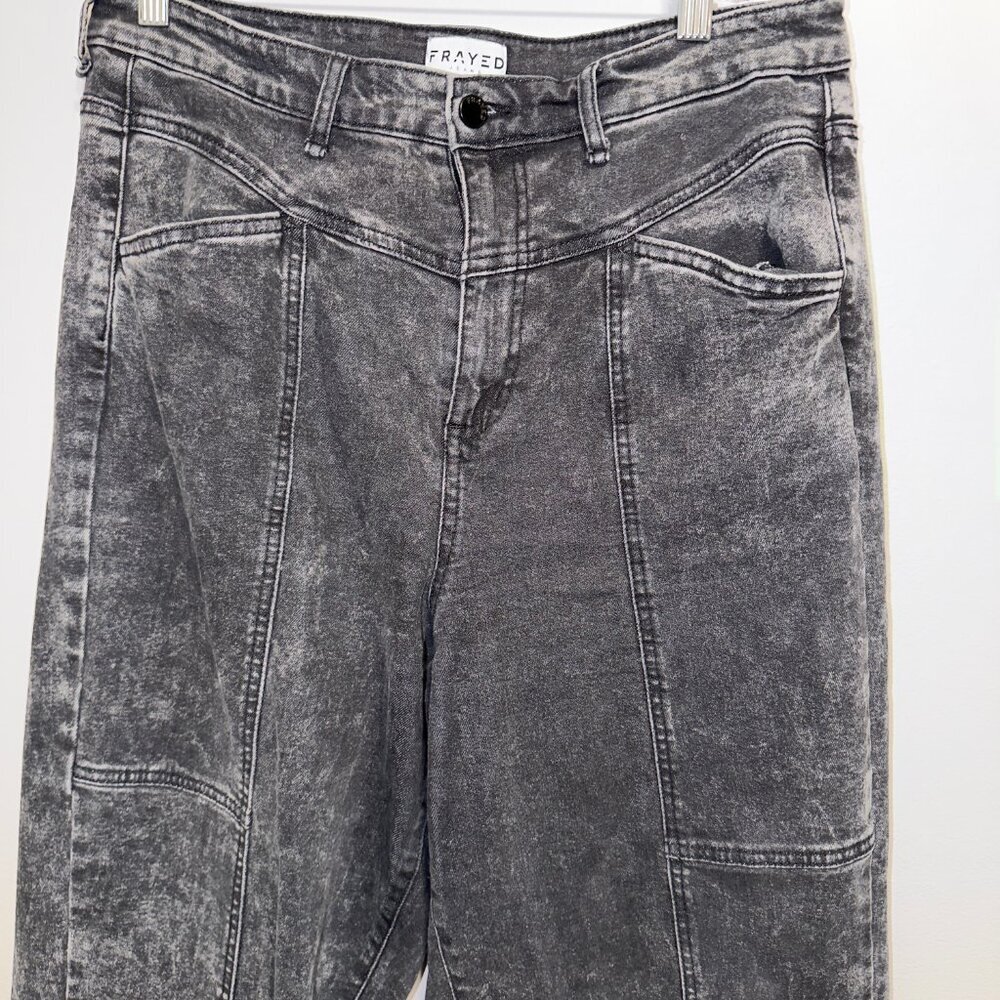 Frayed Vintage Wash Black Barrel Jeans High Waisted Straight Leg Women’s 30 - Picture 4 of 7